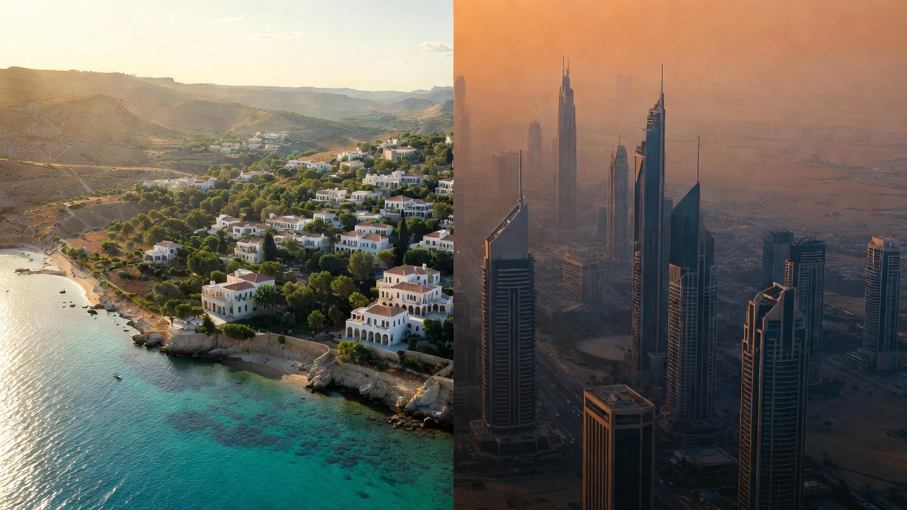 Cyprus and Dubai skyline comparison for crypto investors